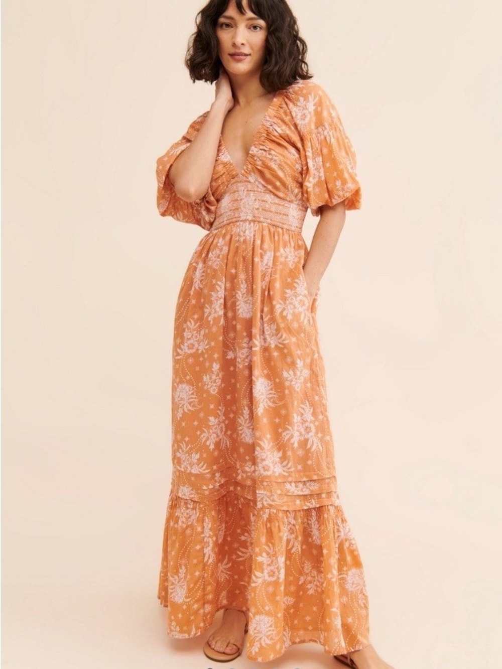 Free People Golden Hour Maxi Dress with Puff Sleeves